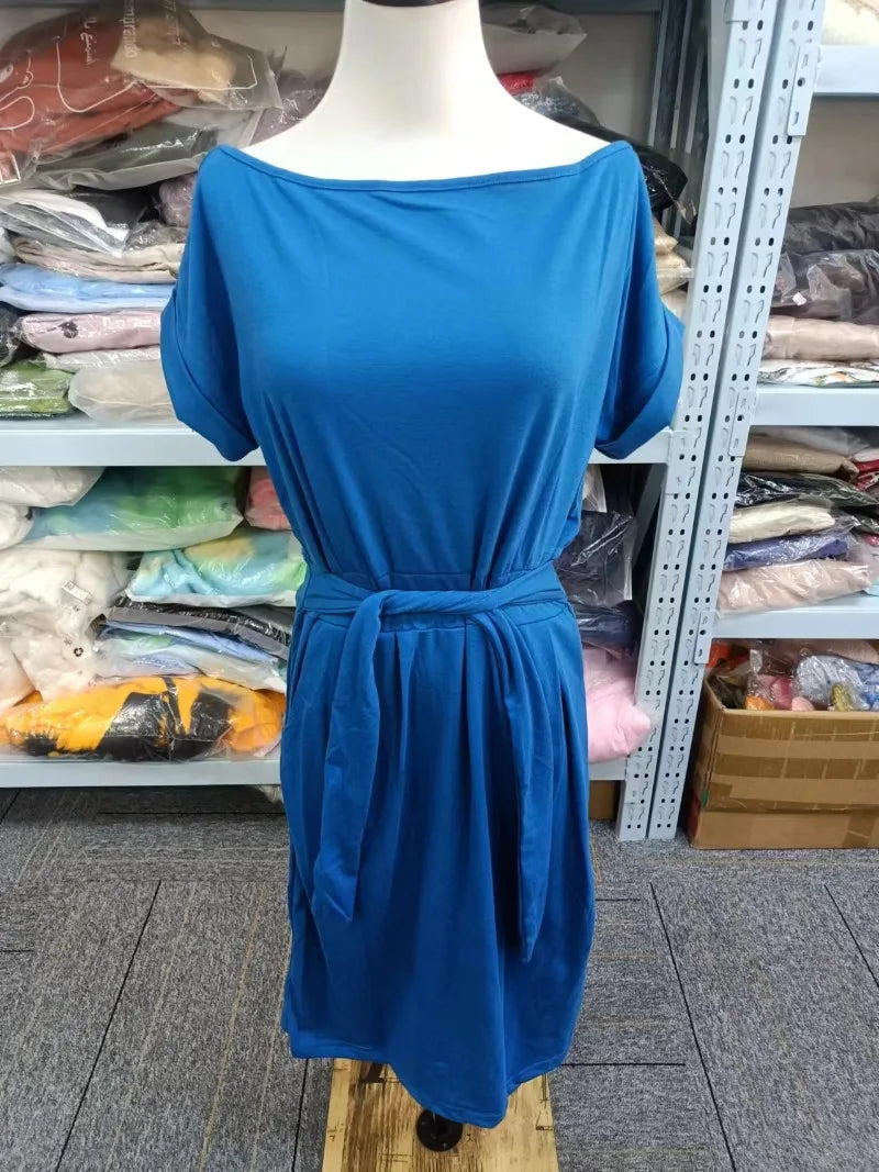 New Summer Casual Short Sleeve O-Neck Striped Oversize Women Dresses Slim Bodycon Dress Female Solid Pockets Midi Cotton Dress New Summer Casual Short Sleeve O-Neck Striped Oversize Women Dresses Slim Bodycon Dress Female Solid Pockets Midi Cotton Dress